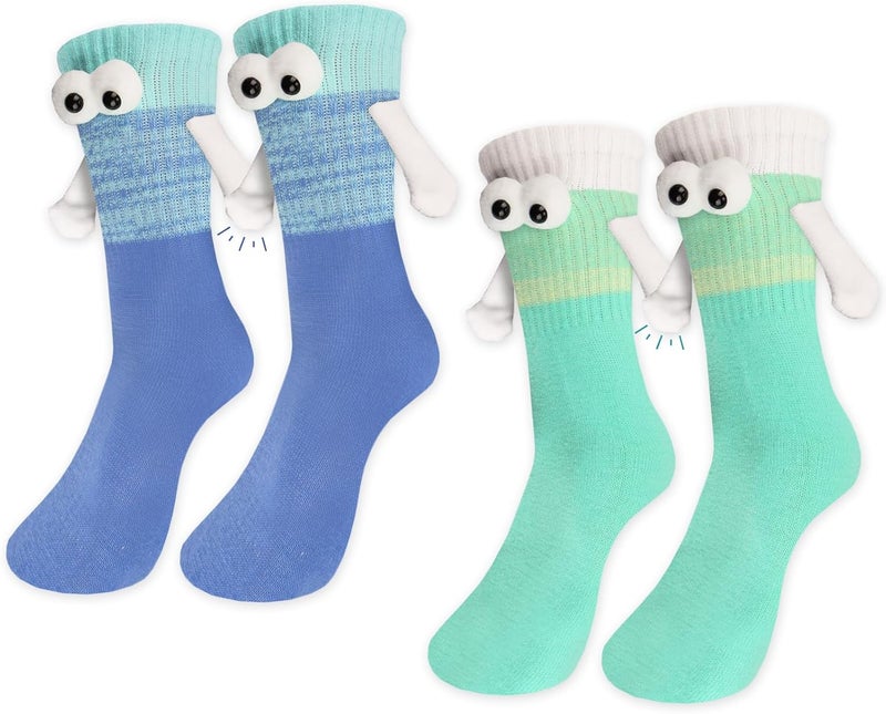 Habbiful 2 Pairs Valentine's Day Holding Hands Socks Funny Magnetic Couple Socks Valentines Day Gifts for Her Men Women - Image 1